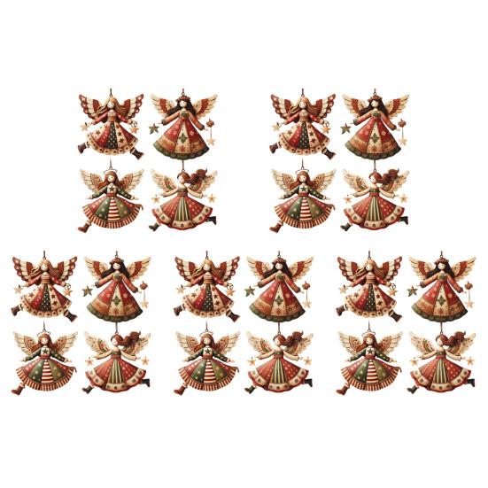 Tre Engel Julepynt Rustikk Gårdshus Engeldekorasjoner Juletre Hengepynt for Ferie Hjemmedekor