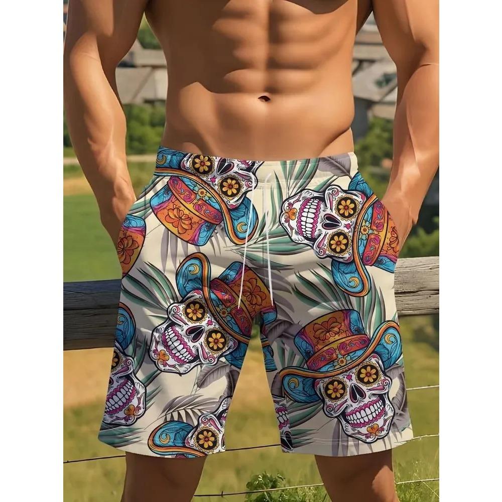 Men's Essential Casual Shorts Outdoor Wear Creative Fun Skull Colorful 3D Printed Shorts Loose Casual Plus Breathable Cool Summer Versatile Shorts