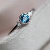 Elegant Blue Topaz and Diamond Ring for Women Round CZ Pinky Band Stylish Finger Jewelry Gift