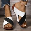 Contrast Color Cross Strap Wedge Sandals Women Lightweight Casual Platform Slippers Woman Summer Comfort Non Slip Beach Sandals