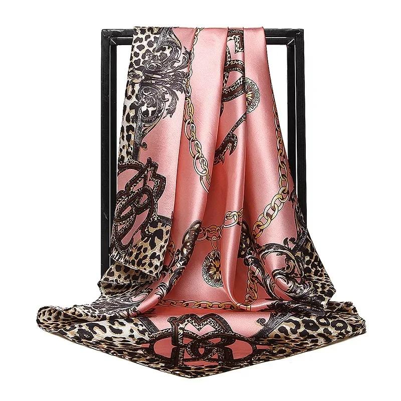 90*90Cm Satin Scarf For Women Cashew Flower Print Chain Scarf Spring And Summer  Style Shawl Scarf For Women   Style