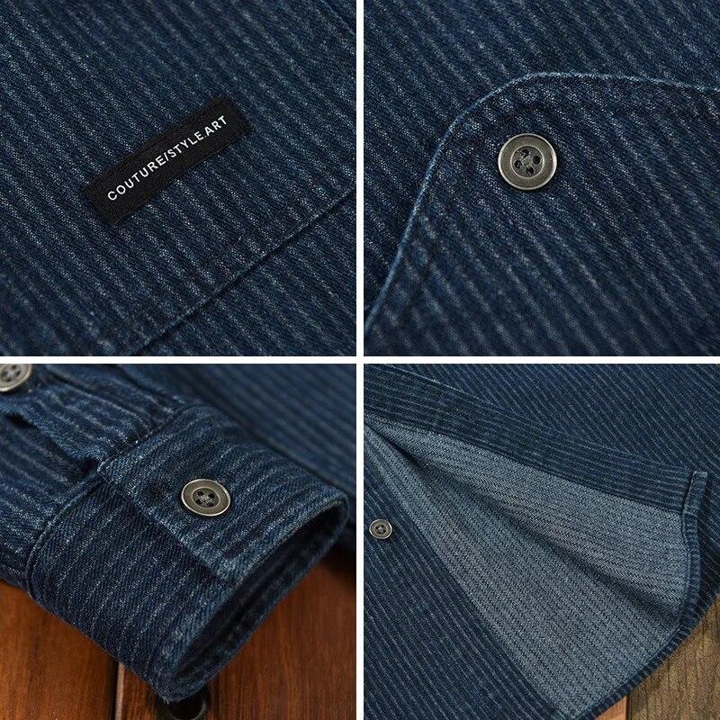 Neue Denim-Hemden für Herren Frühling und Herbst Jugend Streetwear Lockere Freizeithemden Langärmliges Streifenhemd 4XL Mode Jeans Herren Oberteile