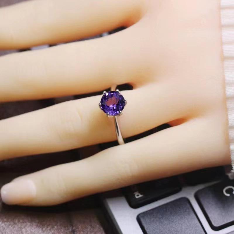 Elegant Adjustable Six-Prong Amethyst Ring for Women Adjustable белый