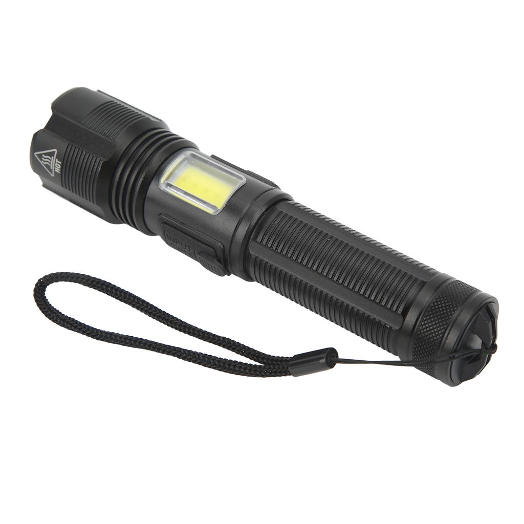 Super Bright Flashlight Zoomable IPX4 Waterproof USB Charging Handheld Flashlight with COB Side Light for Camping Hiking