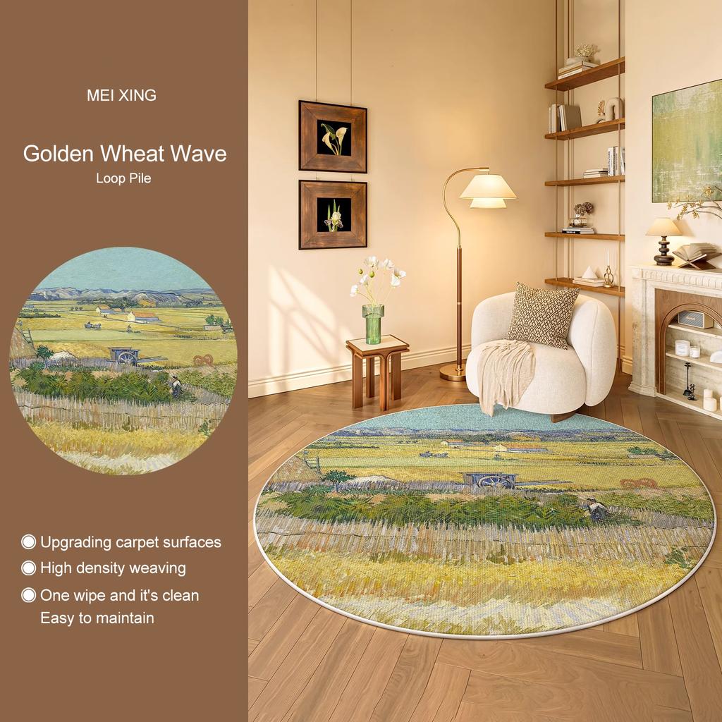 Round Rug Living Room Carpet Soft Bedroom Bedside Floor Mat Plants Flowers French Retro Anti-slip Carpets Home Ddecoration Tapis