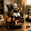 Fall Fireplace Decorations Halloween Reading Ghost Figurine, Wooden Desktop Ornaments, Vintage Spooky Shelf Accents Statue with Stand for Home