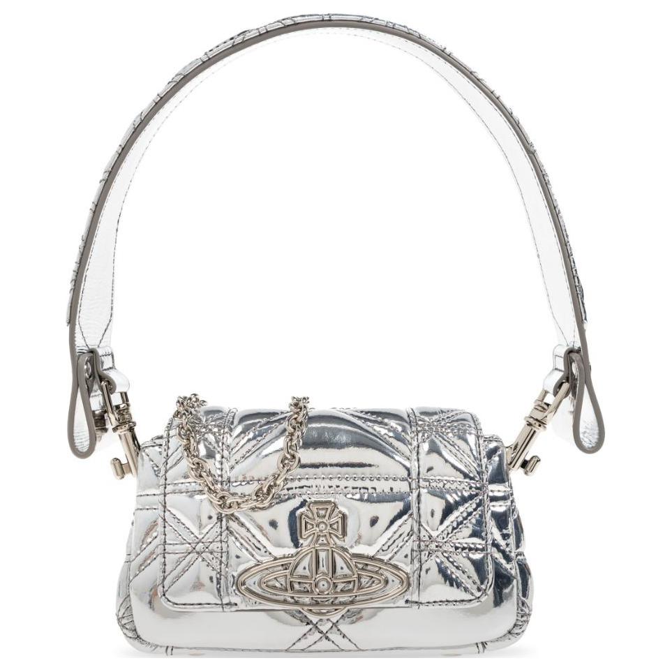 Vivienne Westwood Iconisch Saturnuslogo Afneembare Handgreep Ketting Schouderband Tote Bag Dames handtassen Zilver 4603000IWS0024Q401 Basic Set (Bag+Dust Bag)