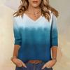 Women's Fashion Casual Three-quarter Sleeve Gradient Printed Round Neck Top