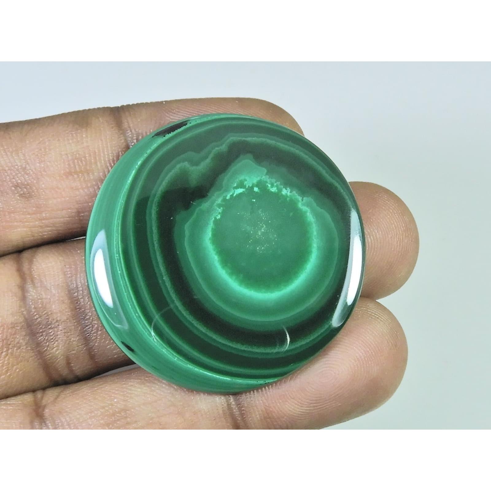 

64Cts. Natural Green Malachite Round Shape Cabochon Loose Gemstone 39X39X3MM D-370