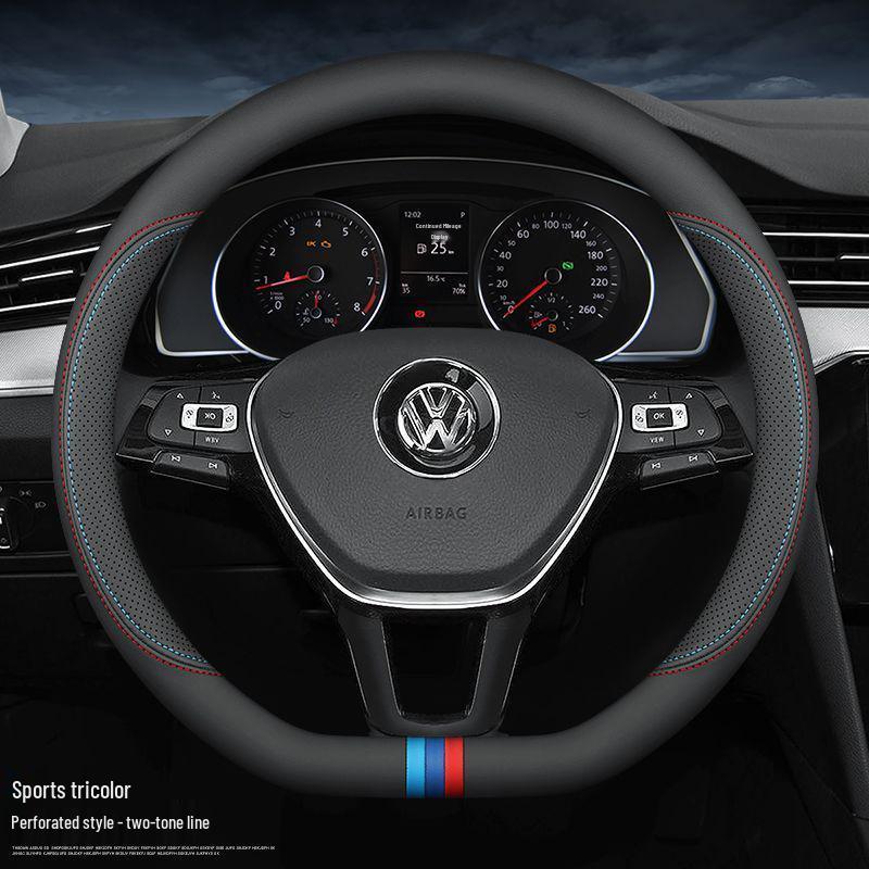 Volkswagen Steering Wheel Cover for Lavida, Bora, Sagitar, Magotan, Santana, Lamando, Tiguan L, Tayron - Four Seasons Genuine Leather.