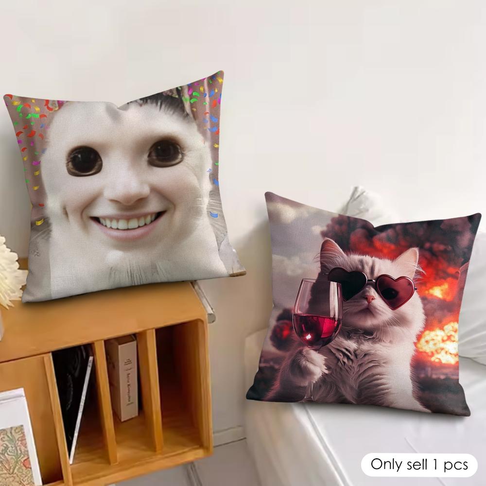 Speechless Cat Funny Cute Cushion Cover Silky Short Plush Invisible Zipper Dustproof Sofa Pillow Case For Home Decor