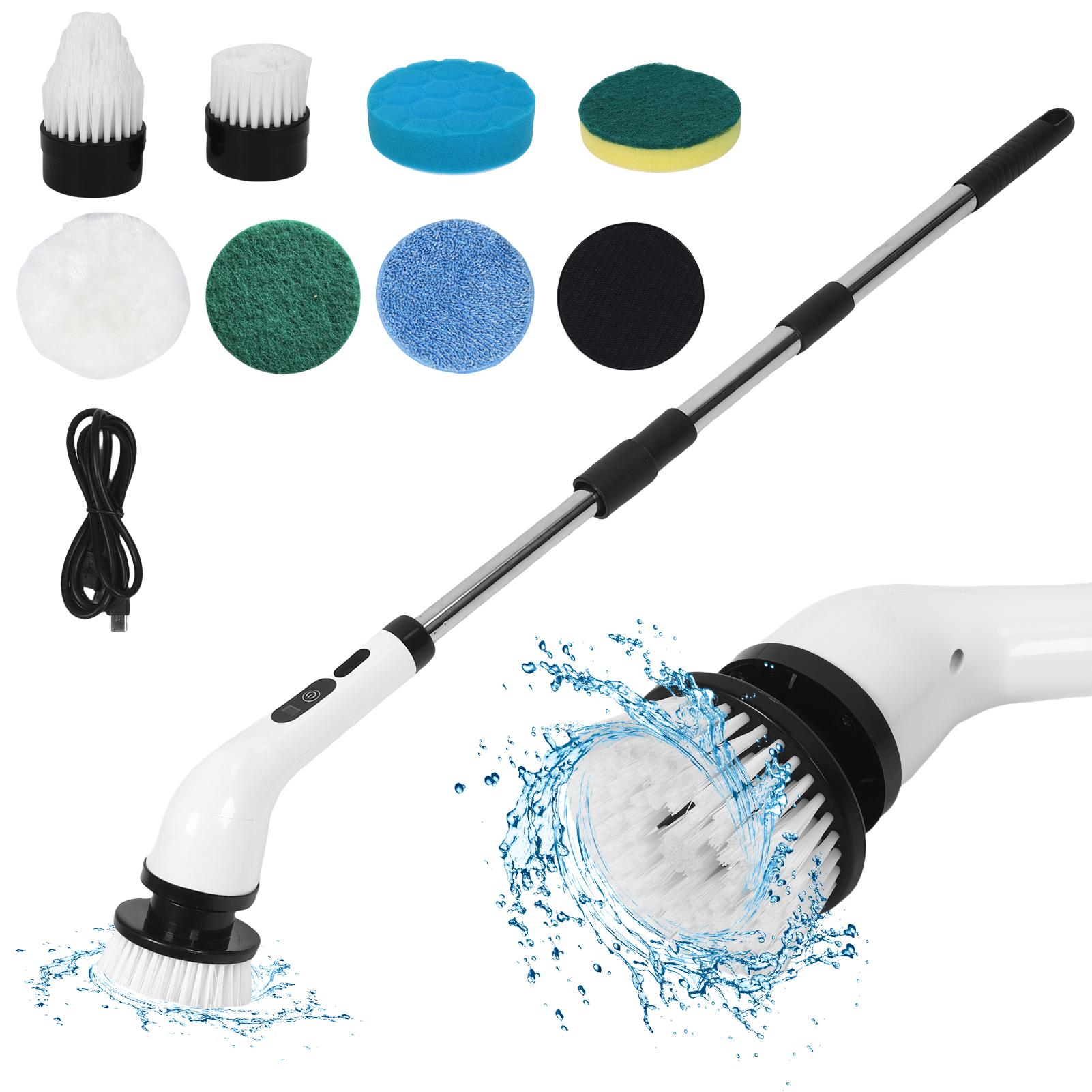 

Электрическая вращающаяся щетка, щетка для ванной комнаты с 8 сменными насадками и регулируемой удлинительной ручкой, беспроводная