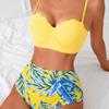 1 Set of Swimsuit Maple Leaf Print High Waisted Mesh Jacket Triangle Slimming Bikini Swimsuit Women's Set