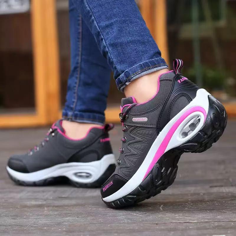 Women's Spring & Fall Thick Sole Height-Boosting Non-Slip Leather Running & Hiking Shoes