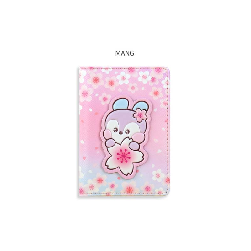 Estuche para tarjetas con parche de cuero oficial de BTS BT21 CHEERY BLOSSOM Auténtico