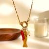 Natur Süßwasserperlen Emaille Chili Fisch Edelstahl Damen Anhänger Halskette Abnehmbar Modeschmuck Zubehör