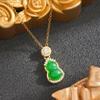 Elegant Green Chalcedony Gourd Pendant Necklace - Women's Versatile Chinese Style