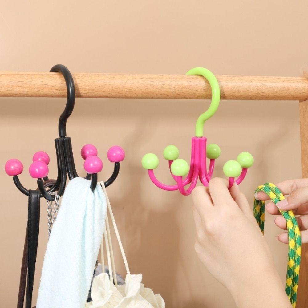 Multifunctional Home Clothes Hanger Portable Dopamine 360°Rotating Hook Space Saving With 6 Balls Bedroom Scarf Racks