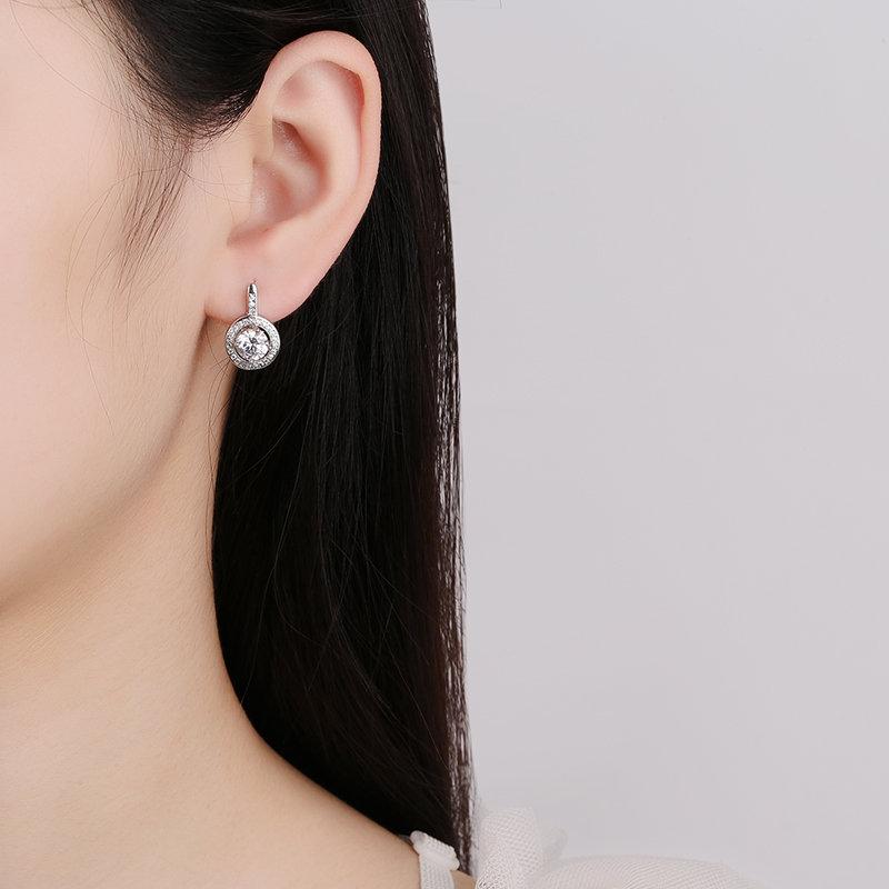 925 Sterling Silver Round Crystal Stud Earrings For Women Girls Wedding Engagement Fashion Jewelry