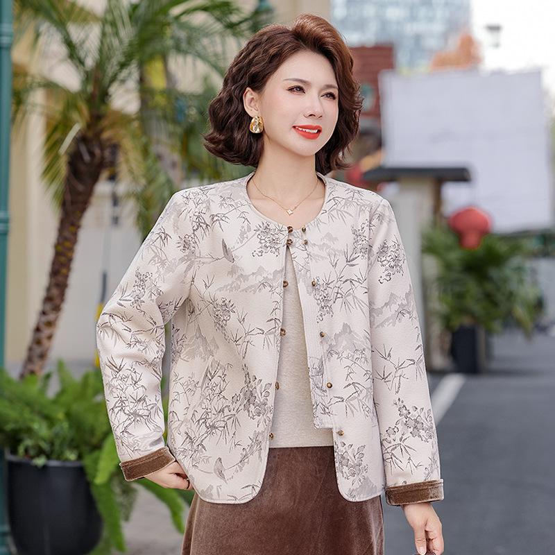 

Spring Arrival: Stylish Casual Coat for Middle-Aged Women, Round Neck, Ages 40s-50s 3XL (recommended 125-140 jin)