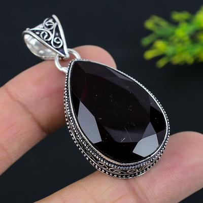 Colgante de plata de ley 925 con piedra preciosa granate de Mozambique natural 2,05 "D4L03