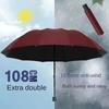 12Rib Extra Large Windproof & Waterproof Folding Umbrella Reinforced 190T Pongee Canopy for Business Travel Rainy Sunny Days