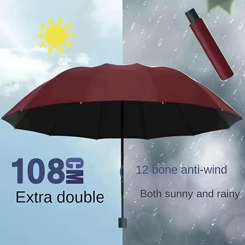 12Rib Extra Large Windproof & Waterproof Folding Umbrella Reinforced 190T Pongee Canopy for Business Travel Rainy Sunny Days