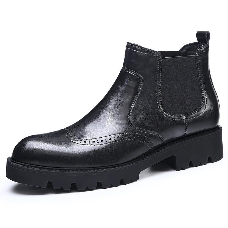New Boots Men's Winter Casual Leather Boots Heightening Fashion Men's Boots Leather Short Boots Tide