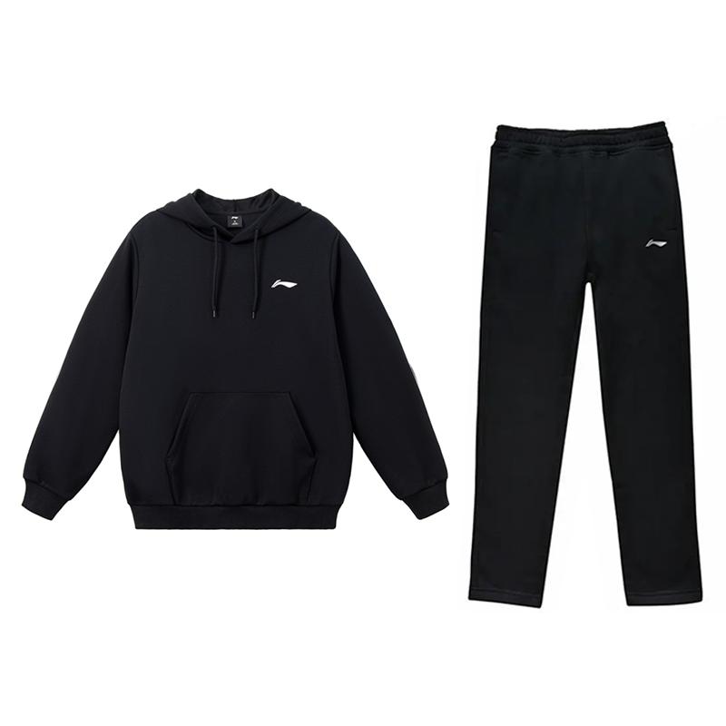 Li-Ning Solid Color Simple Loose Cotton Comfortable Versatile Fleece Hooded Pullover Long Sleeve Sweatshirt Casual Sports Suit YWDV539-1+AYKVA35-5