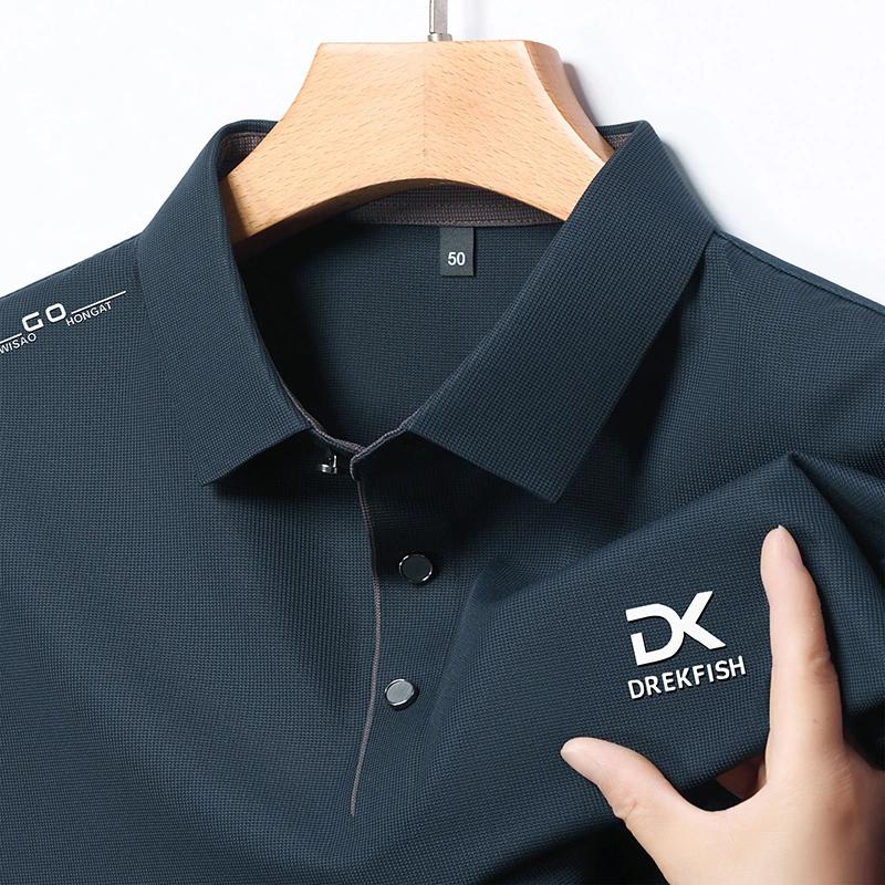 New Men'S Business Casual Long Sleeved Shirt With Badge Solid Color Polo Shirt Fashionable Breathable Comfortable Versatile Top