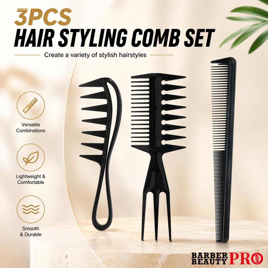 3Pcs Professional Hair Styling Comb Set Barber Taper Comb Fine Wide Teeth Comb Hair Cutting Dye Salon Home Hairdressing Tool