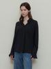LE STUDIO Pleated Collar Slit Blouse_Black