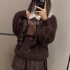 JK Uniform Plaid Skirt & Knit Cardigan Set - Brown Autumn/Winter School Style