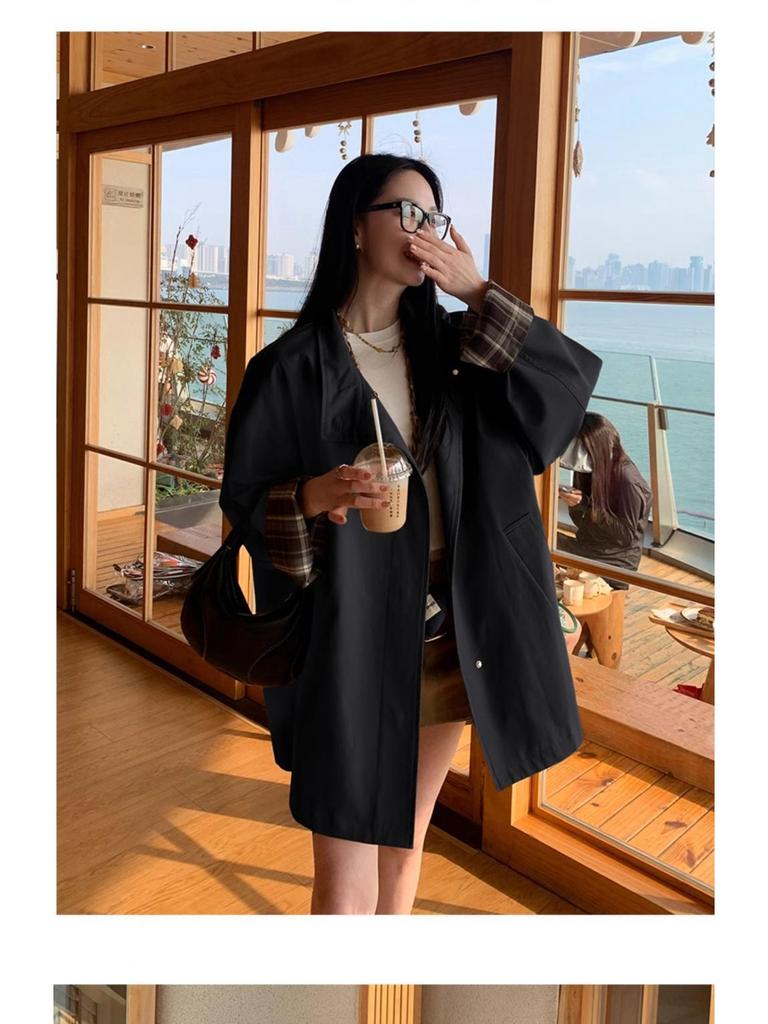 Women's Petite Color Block Short Trench Coat - 2025 Early Autumn Korean and British Style