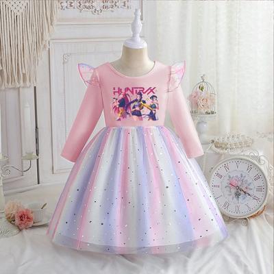 Vestido de Caza de Brujas K-Pop para Niñas Primavera/Otoño Vestido de Princesa Arcoíris para Niños