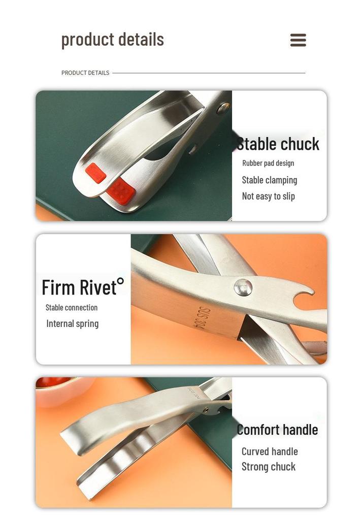 304 Stainless Steel Silicone Non-Slip Anti-Scald Bowl and Plate Lifter