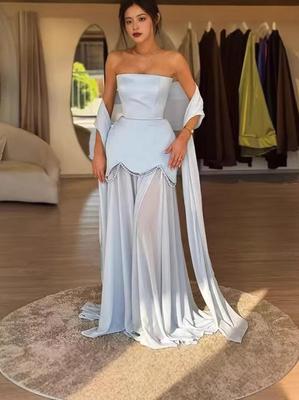 Perlenbesticktes Netz-Patchwork-Bandeaukleid mit fließendem Schal - Sommer 2026 Leichter Luxus-Abendkleid