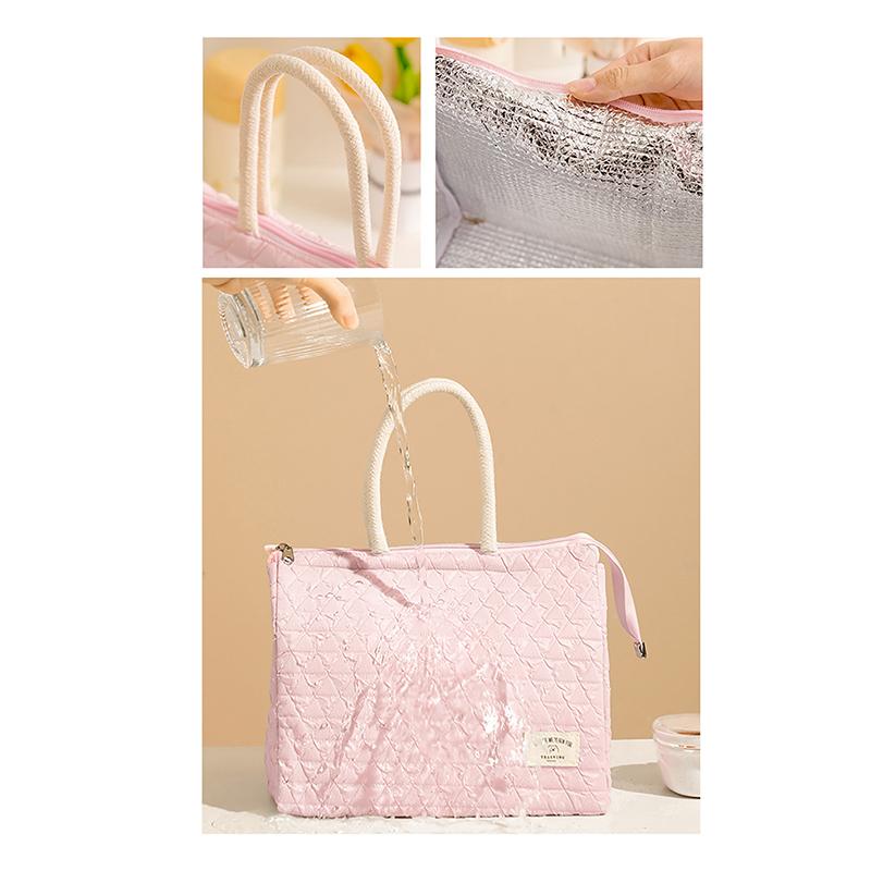 Solid Colour Women Waterproof Tote Bag Insulation Food Bag For Office Lunch Box Bag  Able Simple Large Capacity