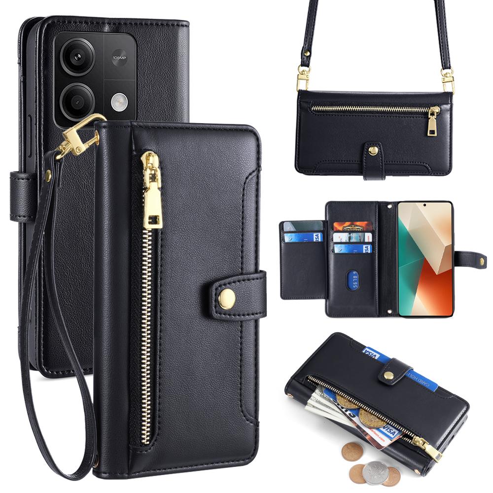 

For Xiaomi Redmi Note 13 5G Crossbody Phone Case Zipper Pocket PU Leather Cover A