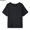 MODIQUE Spring Summer Plus Size New Women Loose Vintage Solid Black  Stripe Blouse Shirts Female Casual Oversize Short Sleeve V-Neck Top