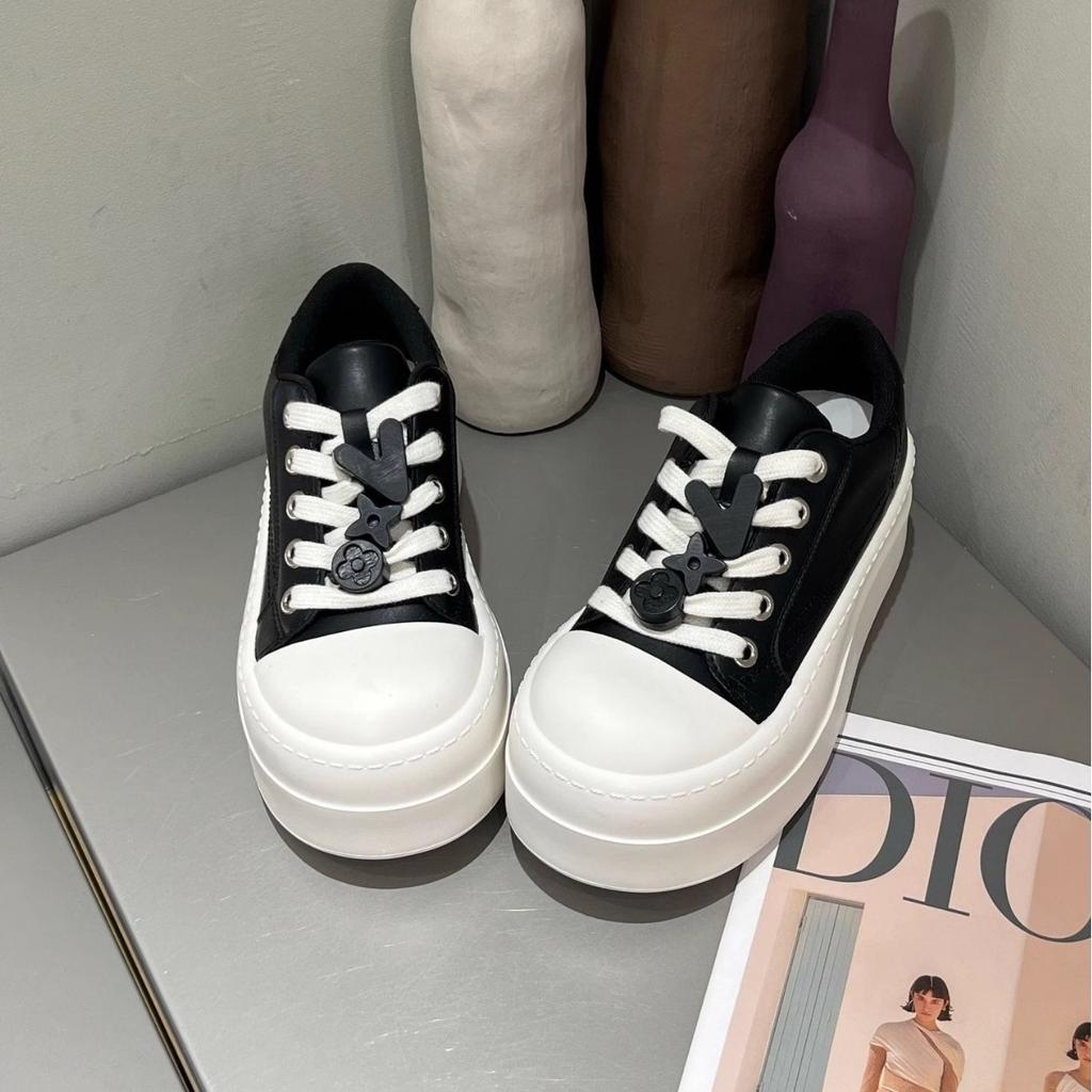 2025 Spring New Thick-soled Heightening Little White Shoes Women's Fashion Niche Design Bread Shoes Breathable Casual Sports Board Shoes