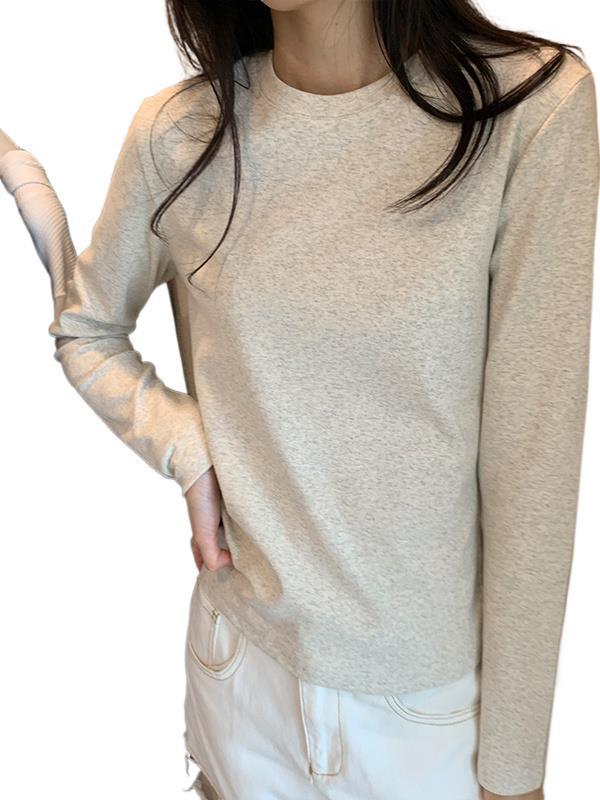 Damen Amerikanischer Retro Grau Langarm Fleece Oberteil - Europäischer Stil Schlankmachende Herbst Basisschicht