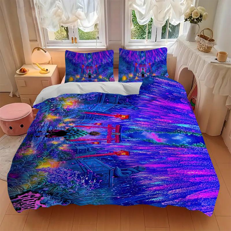 Neon Forest Adventure Printed 3pcs Bedding Set Soft Microfiber 1 Duvet Cover And 2 Pillowcases Home Bedroom Decor Xmas Gift K1666