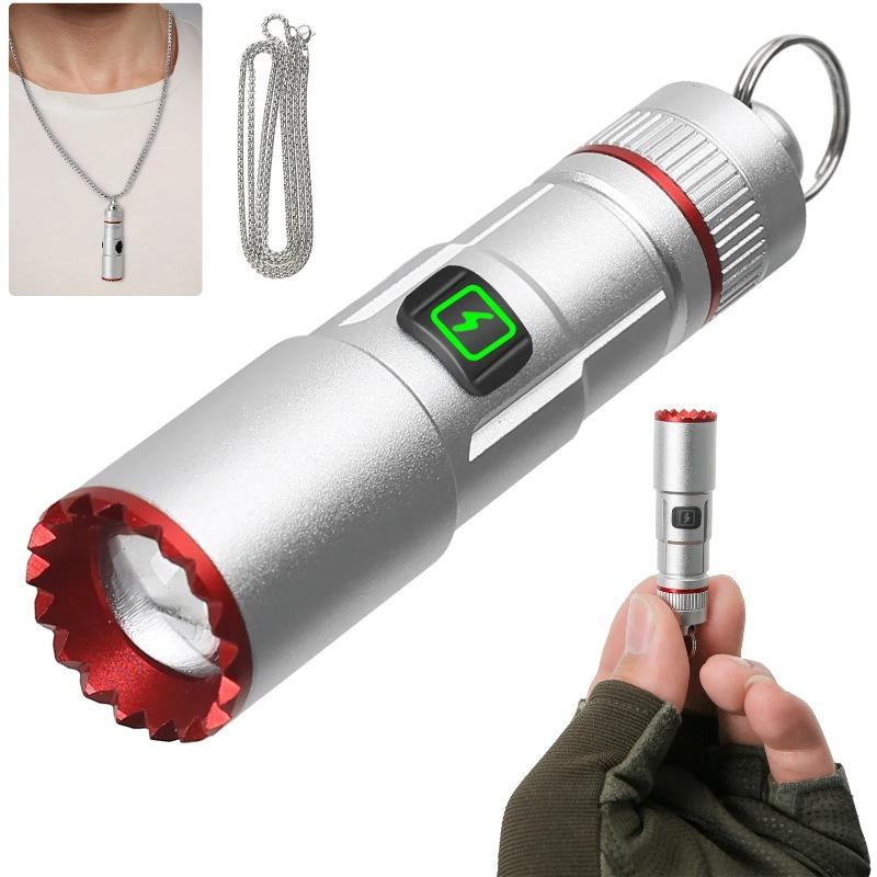 Multifunctional Mini Necklace LED Flashlight Pocket Aluminum Alloy Small Torch Type-C Rechargeable Emergency Lighting Torch