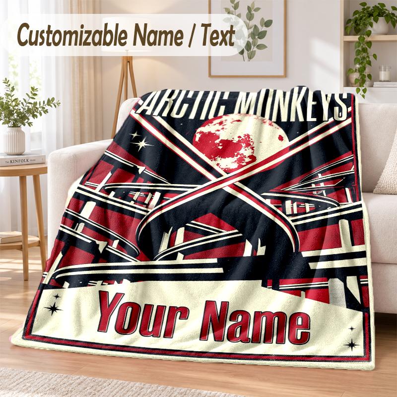 Arctic Monkeys Custom Name Flannel Throw Blanket Soft Warm for Sofa Bed Indoor Home Use