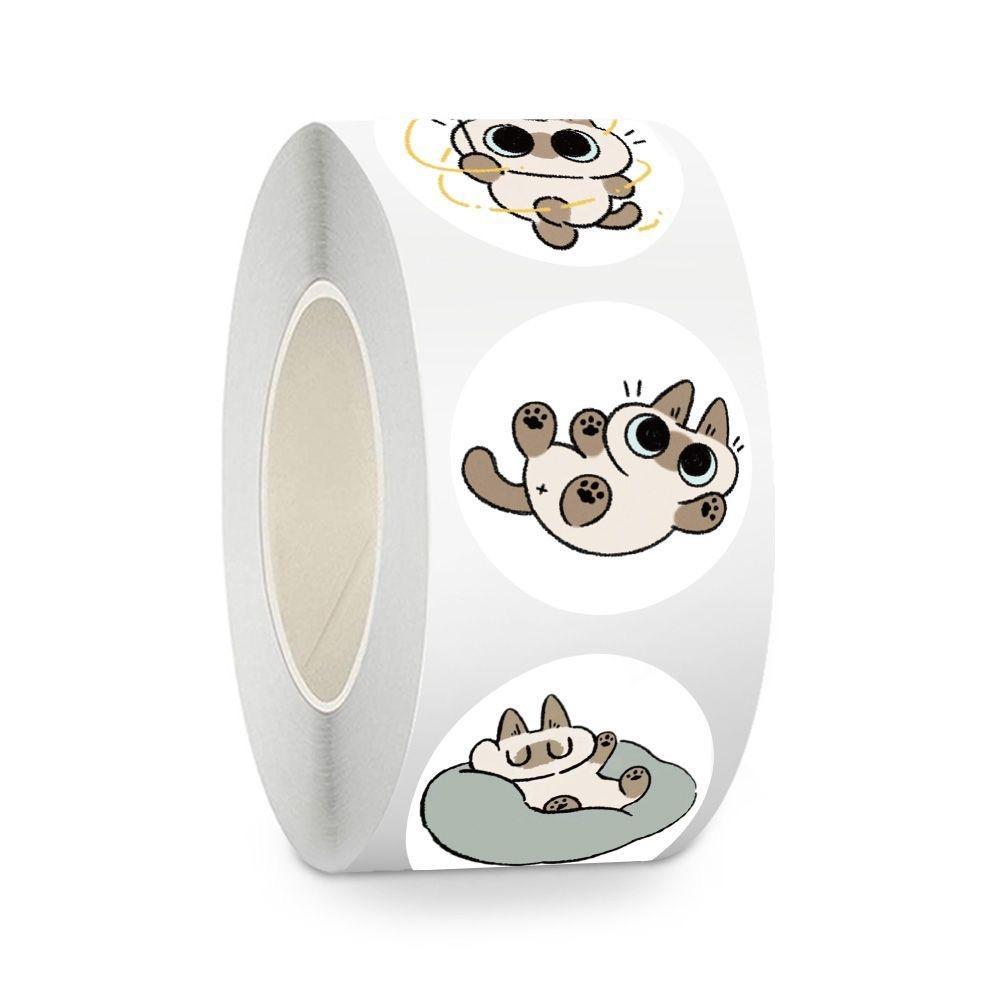 500Pcs/Roll Cute Siamese Sealing Stickers Kawaii Cats Cartoon Decal Diy Luggage Phone Guitar Cup Scraphbook Car Fridge Kid Toys