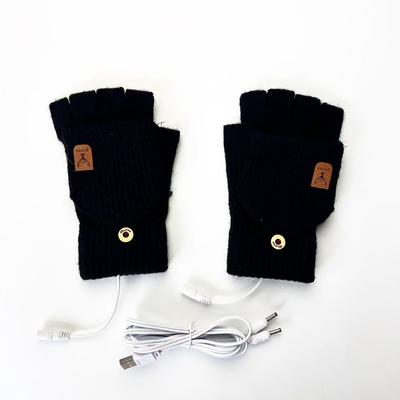 USB Electric Heating Men's Knitted Clamshell Gloves Student Writing Warm Half Finger Fingerless Adult Winter Gloves