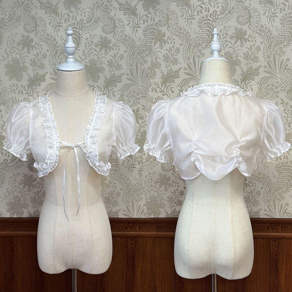 Cardigan Lolita in Chiffon Blusa Arricciata Protezione Solare Estiva Kawaii Y2K