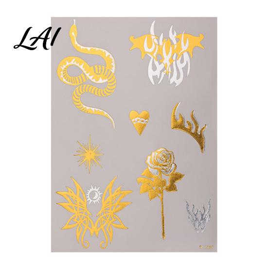 Girls Tattoo Sticker Golden Silver-color Metallic for Women Girls Temporary Tattoos Face Body Arm Decoration Waterproof Fake Decal Wedding