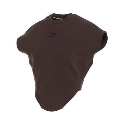As W Nsw Tch Flc Ss Top Solid Color Round Neck Pullover Short Sleeve Ss24 T-Shirt Women Tops Brown FQ1851-237